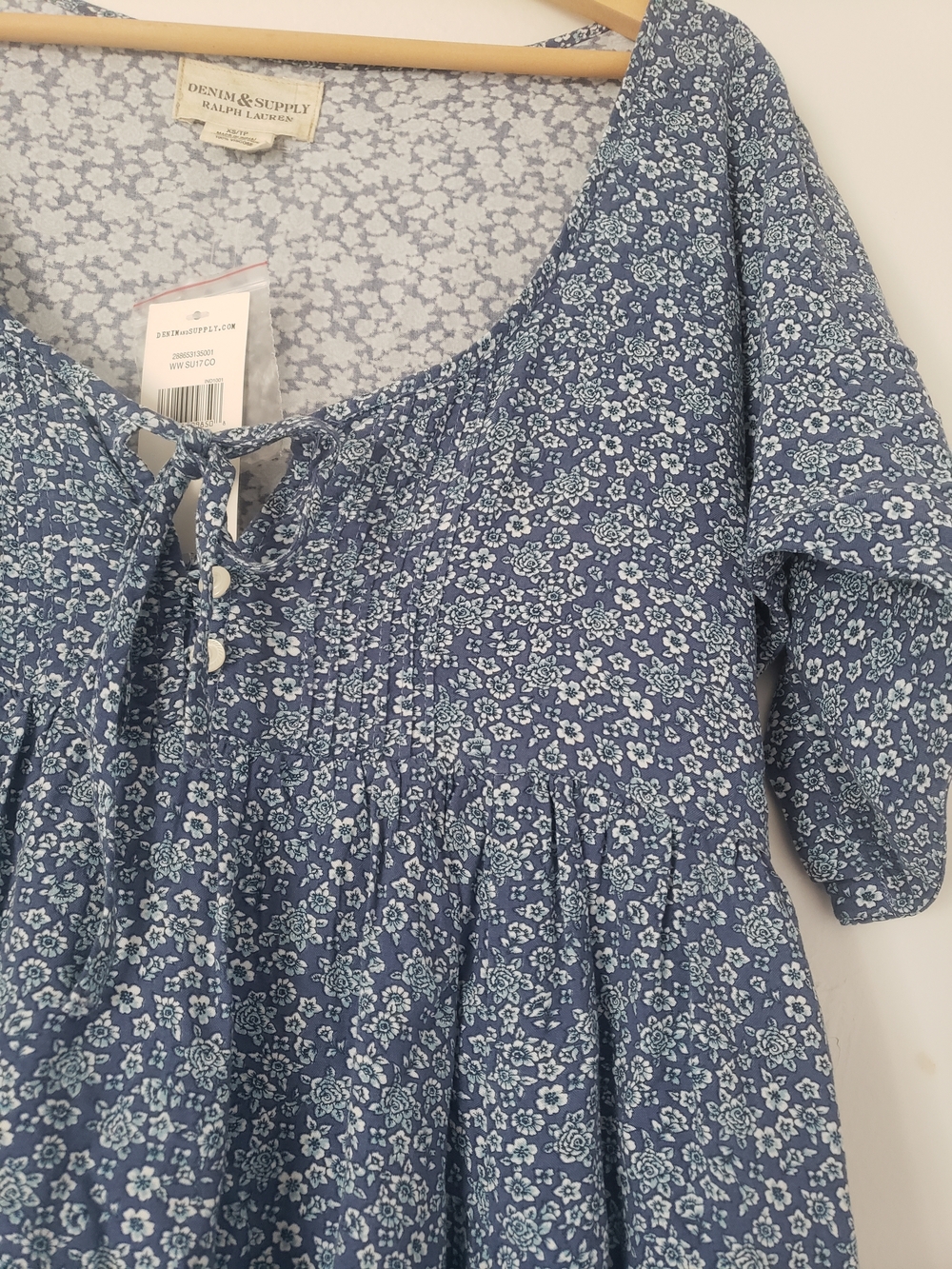 NEW Ralph Lauren D/S Blue Floral Babydoll dress Elegant Swing Boho Cottage